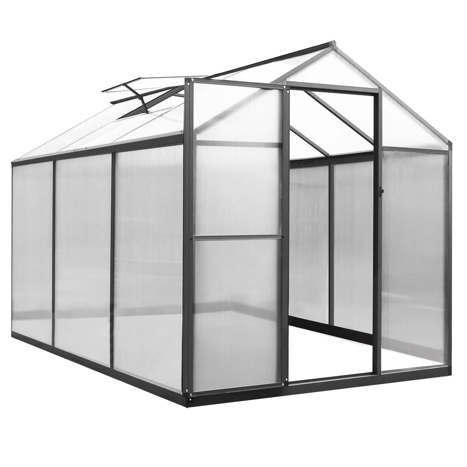 VEIKOUS Aluminum Walk-In Garden Greenhouse Kit with Adjustable Roof Vent and Lockable Door Grey