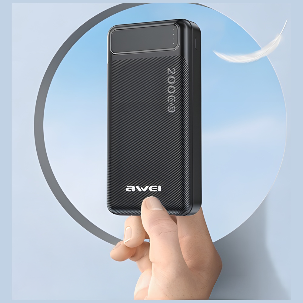(2.1A) 20000mAh Dual USB A Power Bank Ladegerät   LED Anzeige (P6K) - Schwarz