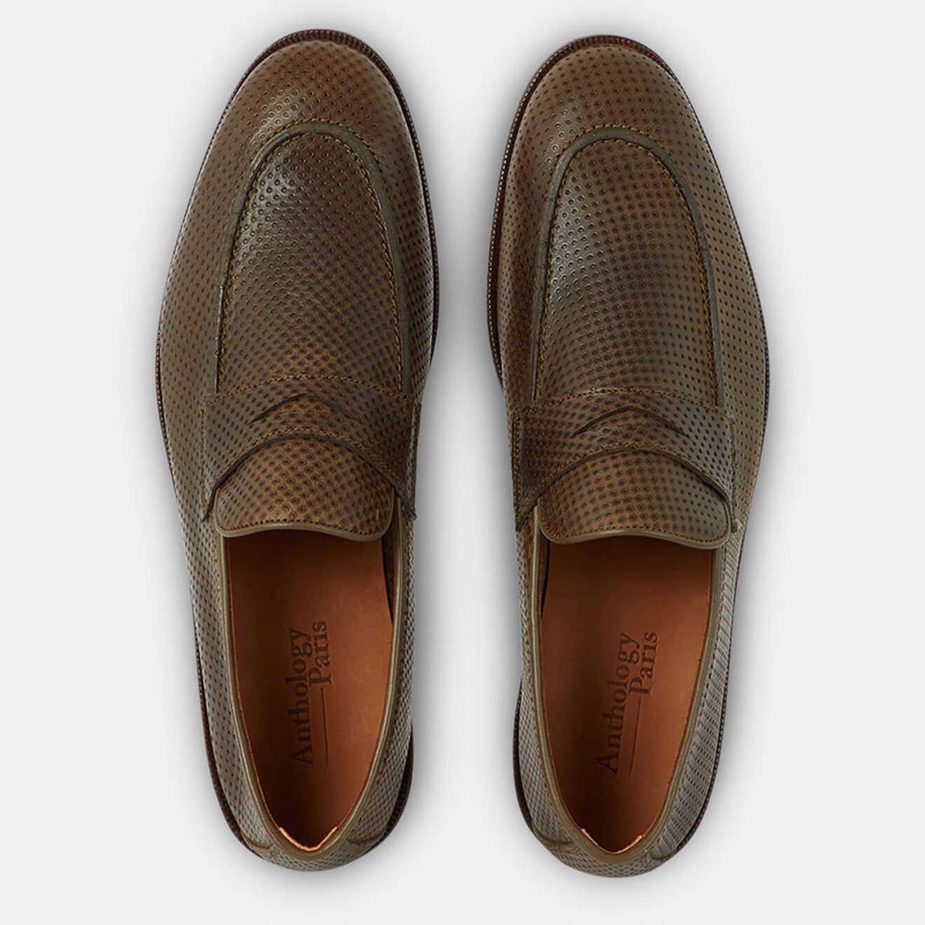Anthology Mocassins en Cuir perforé Prot kaki marron