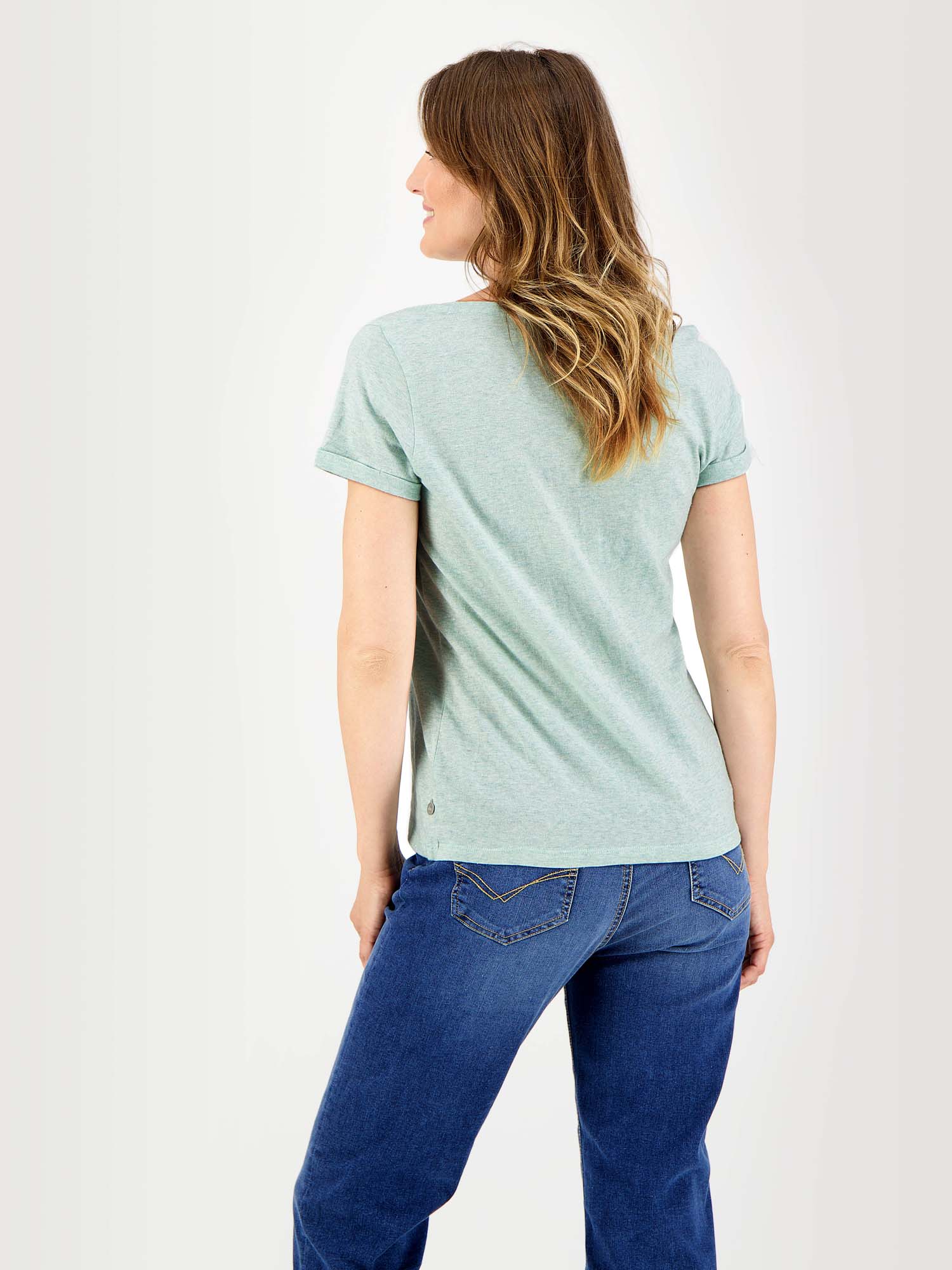 Tee-Shirt Femme Col V Jersey Coton Vert Clair