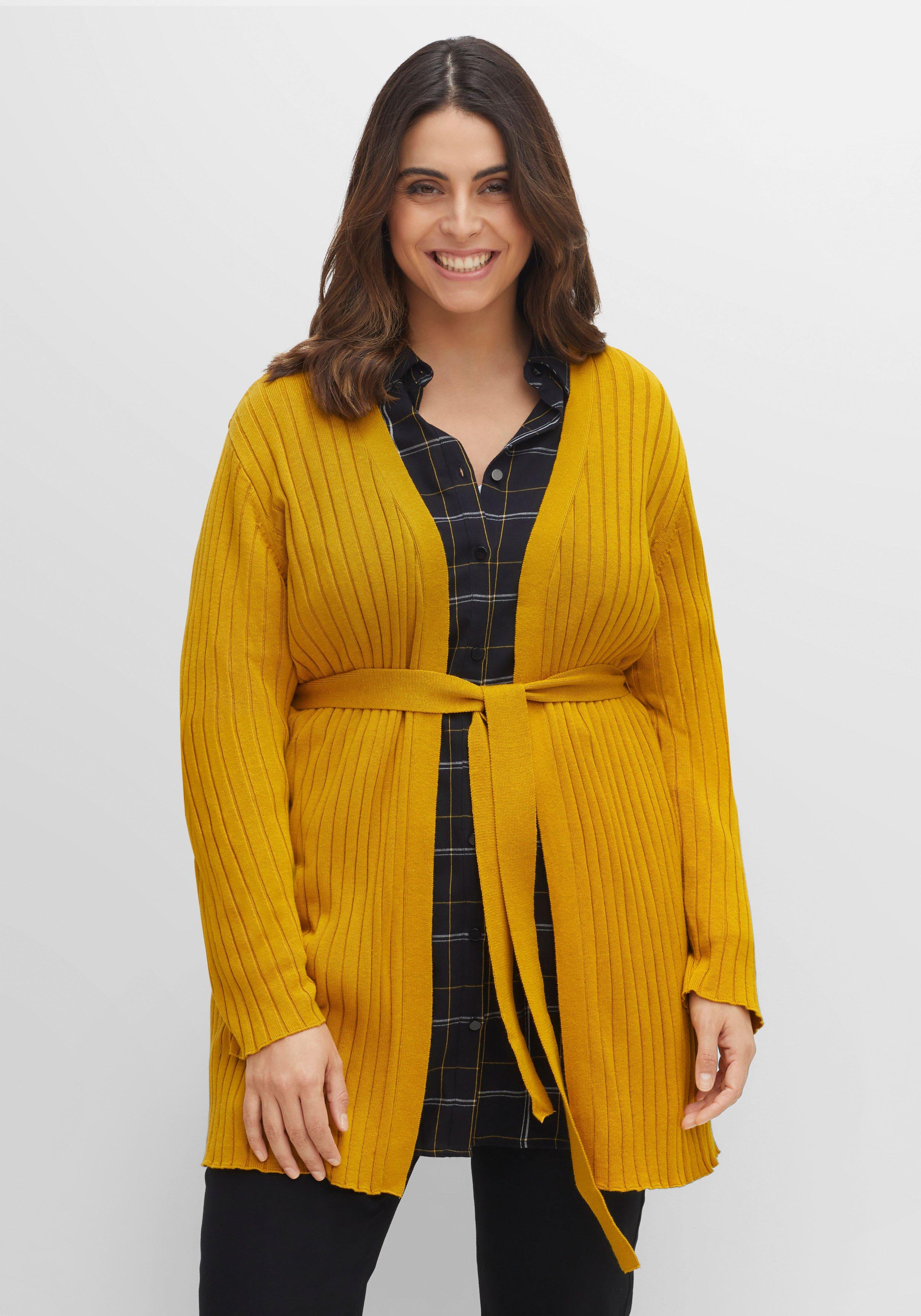 Longstrickjacke im Rippstrickmuster, mit Bindegürtel