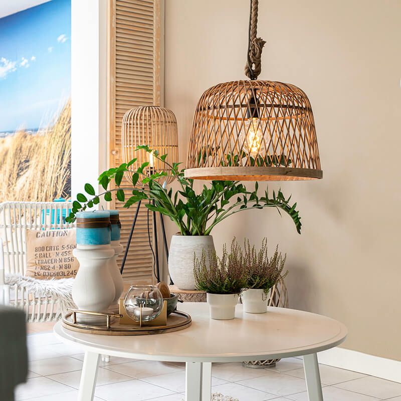 Smart landelijke hanglamp rotan incl. Wifi G125 lichtbron - Calamus