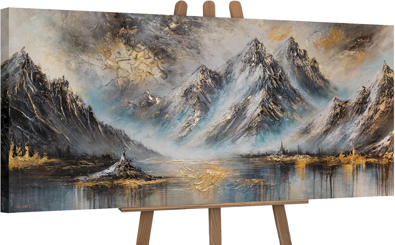 YS-Art Schöne Acryl Gemälde berge auf Leinwand handgemalt Wandbild Wohnzimmer modern Wohndekor Bilder Büro Landschaftsbilder acryl 115x50 cm