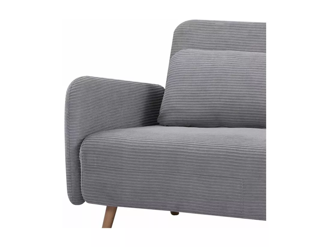 Canapé-lit BZ 2 places pour couchage d’appoint taille 145 x 190 cm en velours côtelé gris et pieds en bois massif - ARI