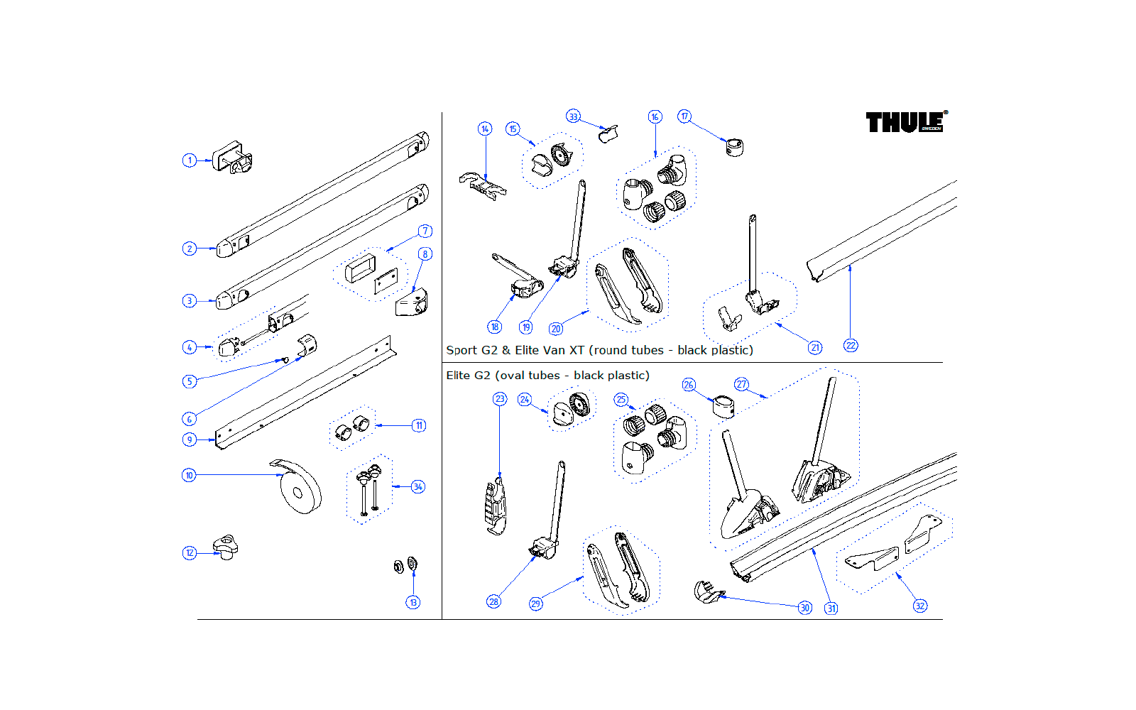 Thule Schienenbügelendkappe mit Sicherungsband links und rechts für Fahrradträger Sport G2 / Elite Van XT - Thule Ersatzteilnummer 1500602627