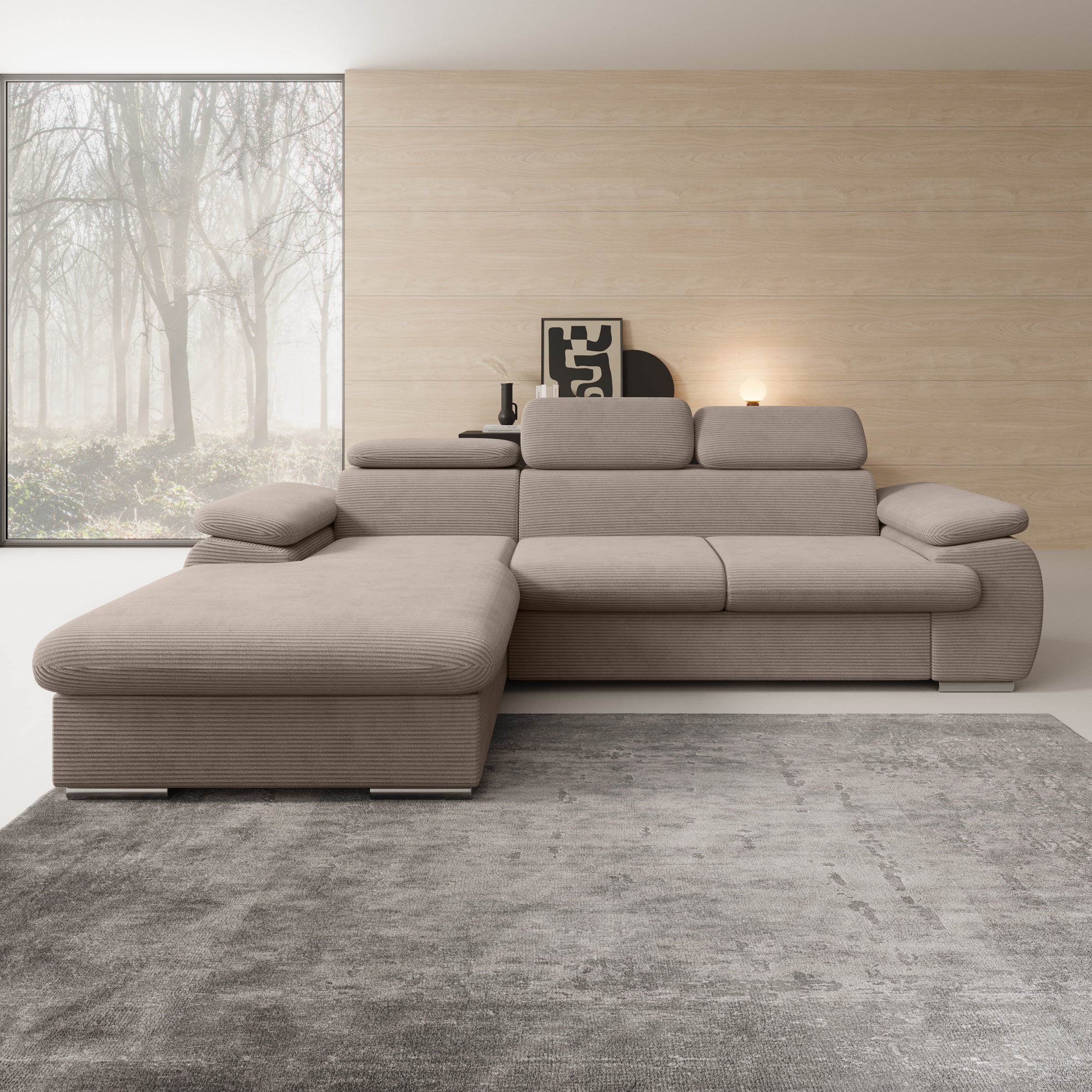 Cordoba - Hoekbank 3-zits met chaise longue - Ribstof bruin - Links