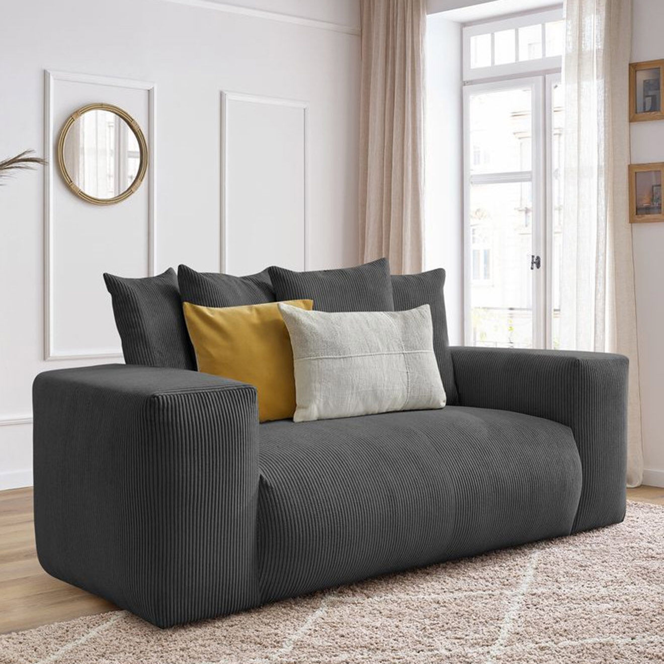 Bobochic Canapé 2 places moelleux voltaire gris foncé - 220x124x75 cm