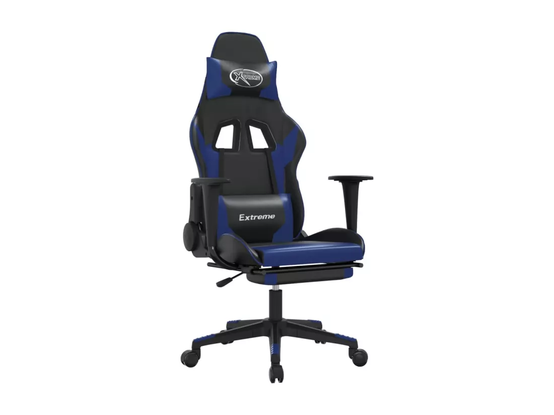 Chaise de jeu avec repose-pied Noir et bleu Similicuir