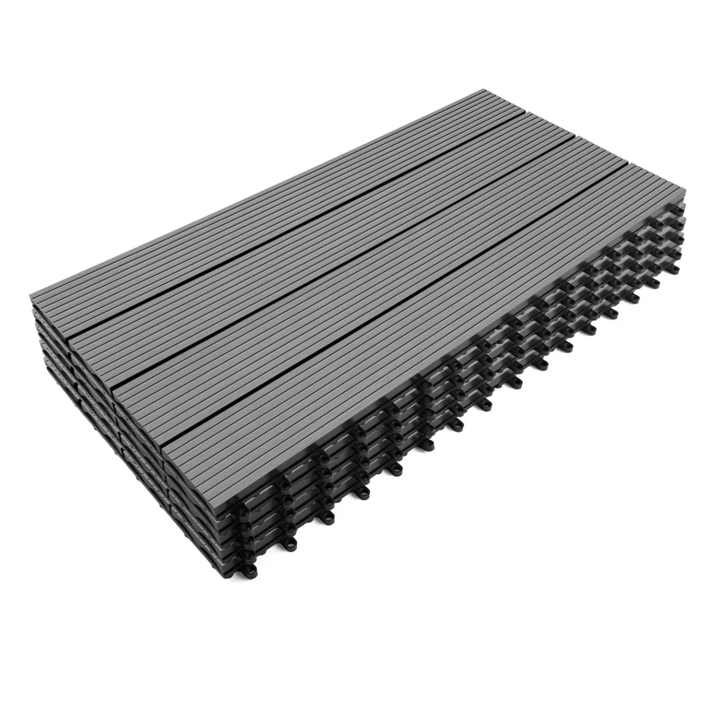 Lot de 5 dalles de terrasse rectangulaire WODHY clipsables bois composite gris 60 x 30 cm