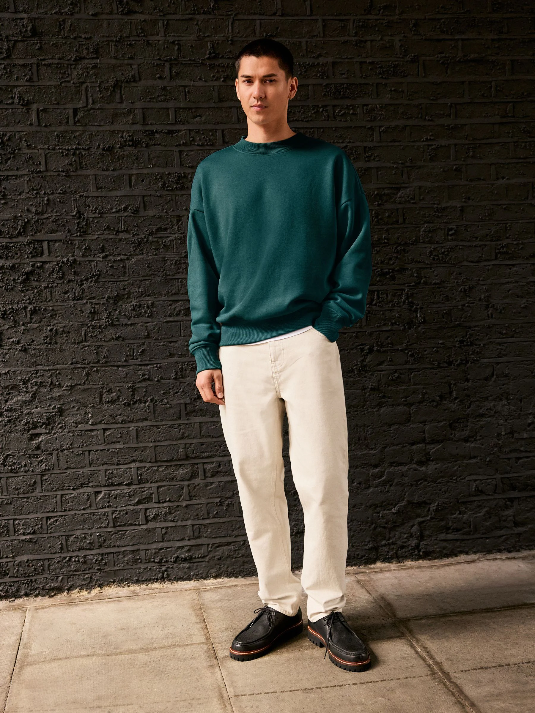 Groen - Groot - Dik sweatshirt met ronde hals en hoog katoengehalte