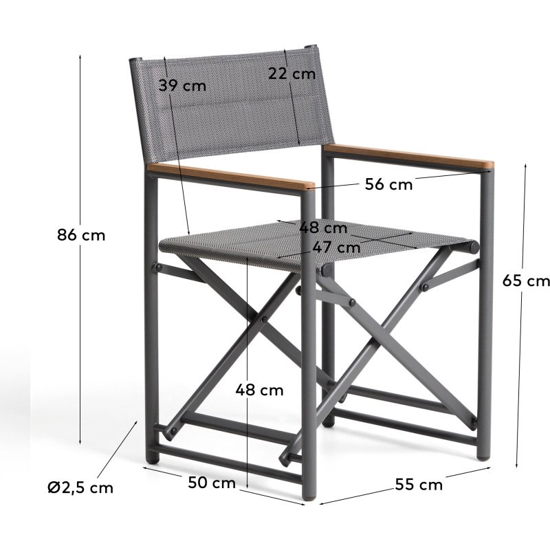 Chaise pliable d’extérieur Tisno en aluminium graphite et textilène gris