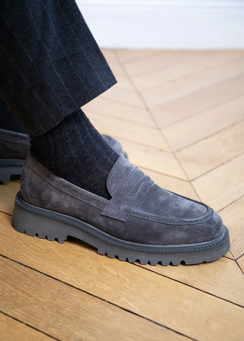 MOCASSIN TESEO VELOURS GRIS