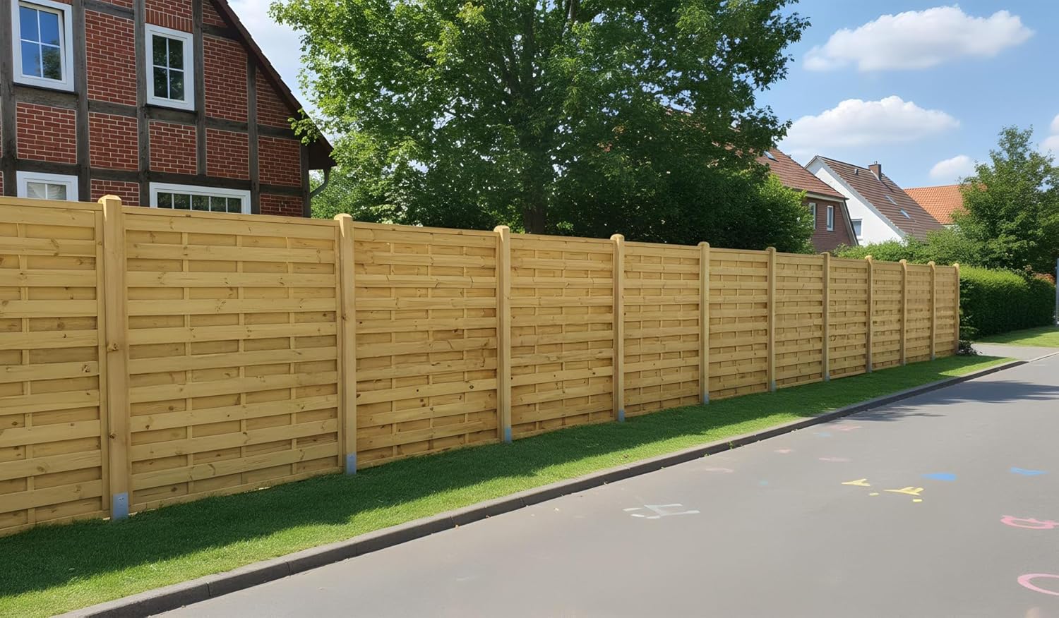 Sichtschutzzaun Holz 180x180 cm – Lamellenzaun aus druckimprägniertem Kiefer/Fichte, blickdichtes Zaunelement für Garten, Terrasse & Balkon „Berlin