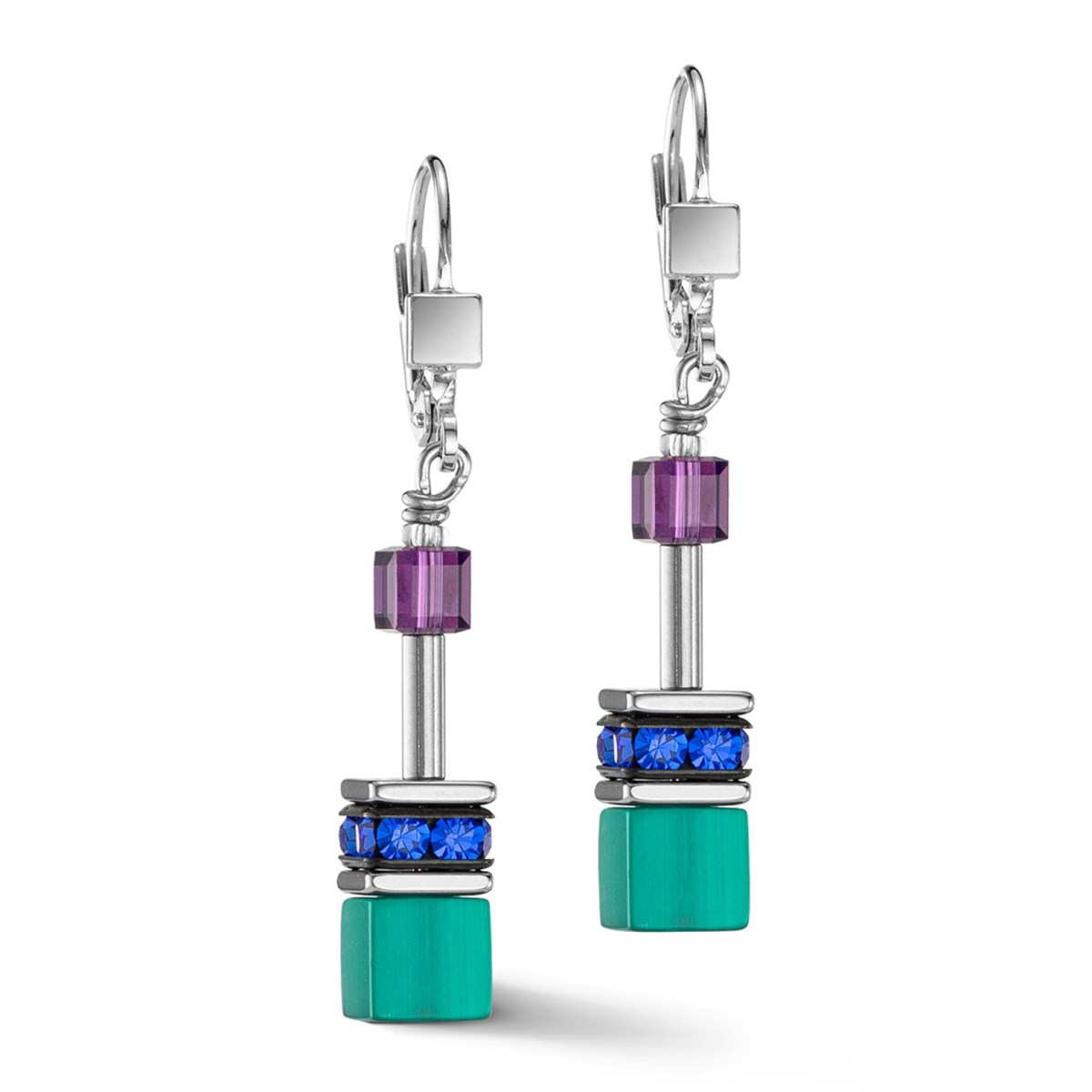 Boucles d'oreilles Coeur de lion GeoCUBE®Iconic turquoise mauve