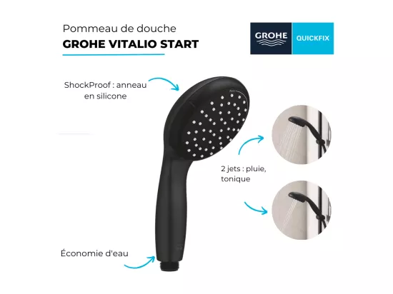 Pommeau de douche GROHE Vitalio Start 2 jets noir mat