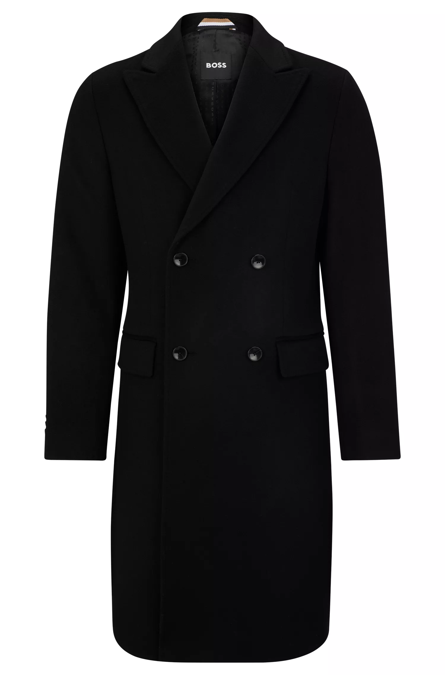 Casaco BOSS preto de abotoamento duplo em lã e cashmere.