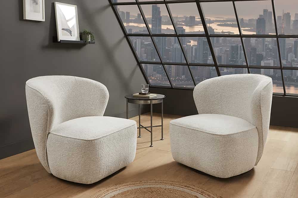 Drehbarer Design Sessel GATSBY beige Bouclé Tweed Soft 360°