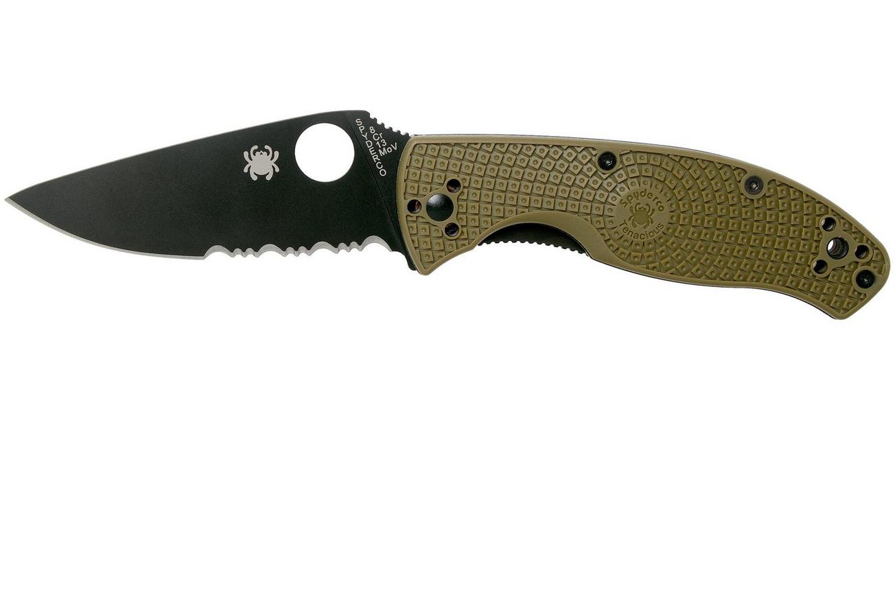 Spyderco Tenacious Lightweight OD Green Black C122PSODBK FRN partly serrated zakmes
