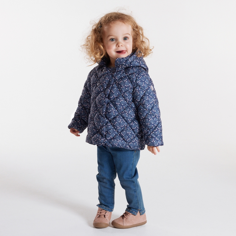 Doudoune légère matelassée fleurie bleue bébé fille