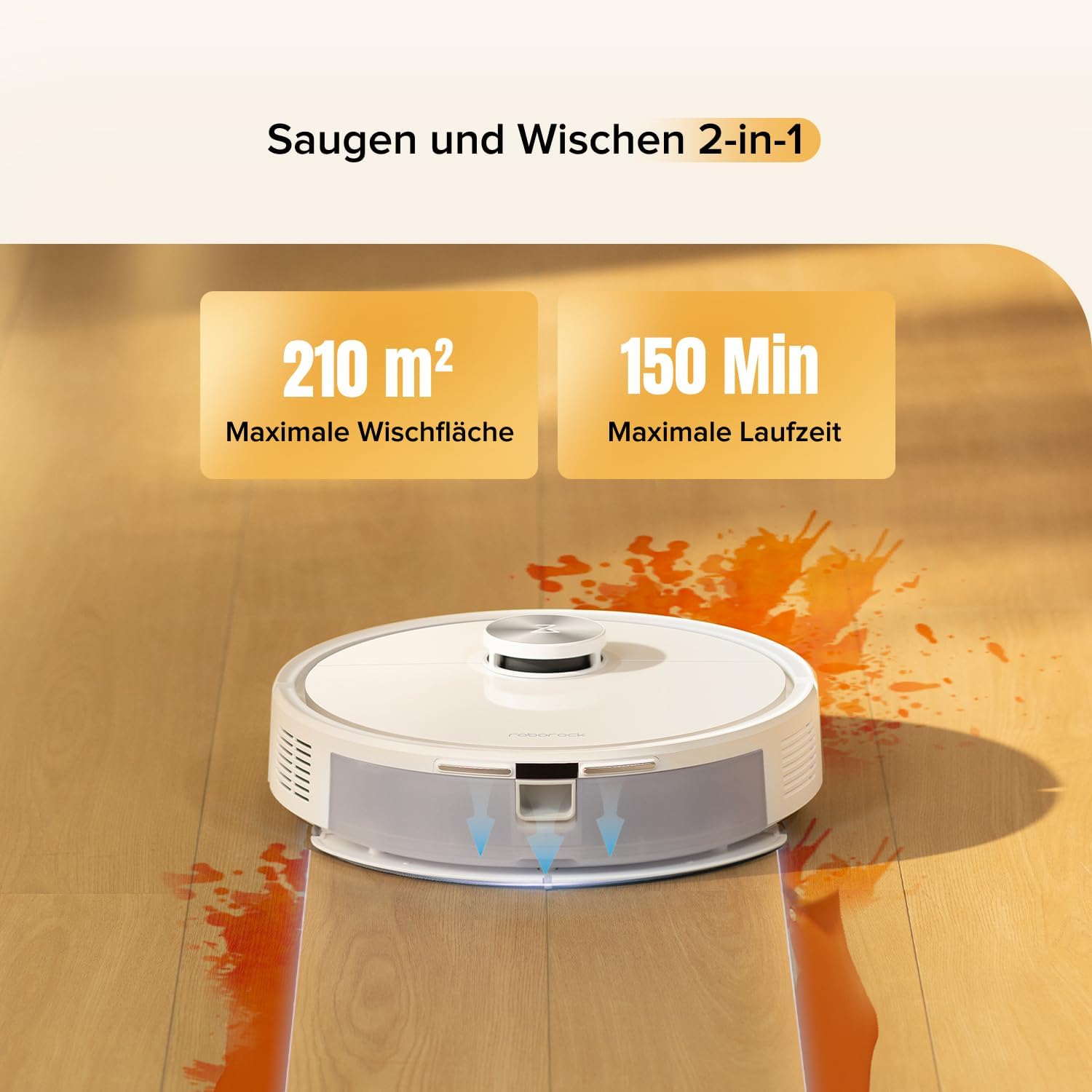 roborock Q7 M5 Saugroboter mit Wischfunktion, 10.000Pa Starker Saugkraft, Dual Anti-Tangle-System, 150Min Laufzeit, LiDAR Navigation, Staubsauger Roboter für Teppich, Tierhaare, APP Steuerung(Weiß)