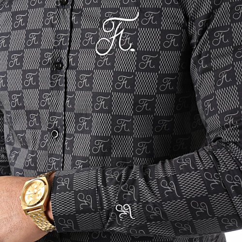 Chemise Manches Longues Premium Avec Damier et Broderie 279 Noir