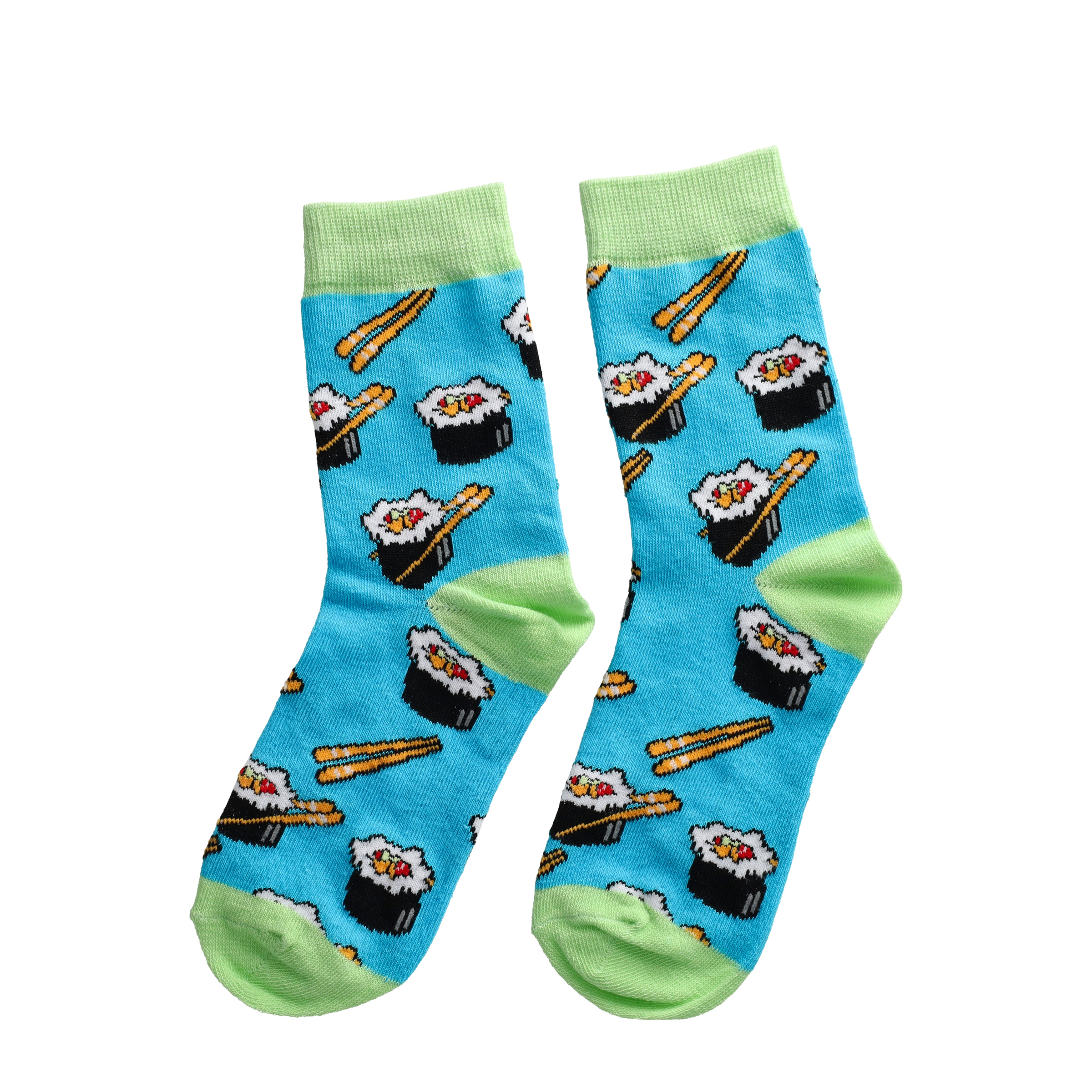 (1 Paar) Gr. 36-42 Baumwoll Socken Sushi Motiv Fashion Strümpfe - Blau / Grün