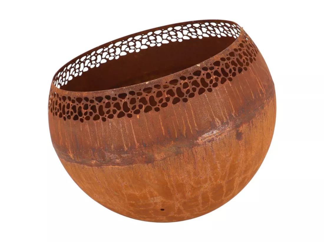 Brasero sphère design en métal Rouille - Ajouré pois