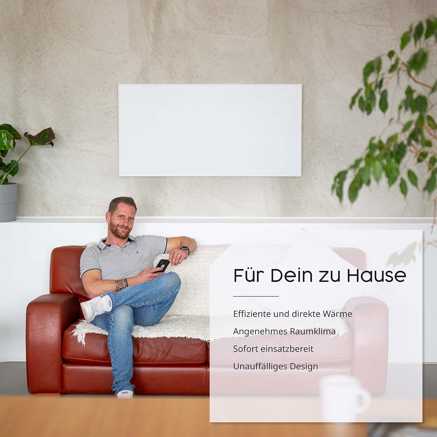 Könighaus Infrarotheizung - 600 Watt im Querformat (Kabelausgang unten) - Inkl. TÜV SÜD & 5 Jahren Garantie - Doppelter Überhitzungsschutz - Wärmt in 2 Minuten = Energiesparend - Infrarot Wandheizung