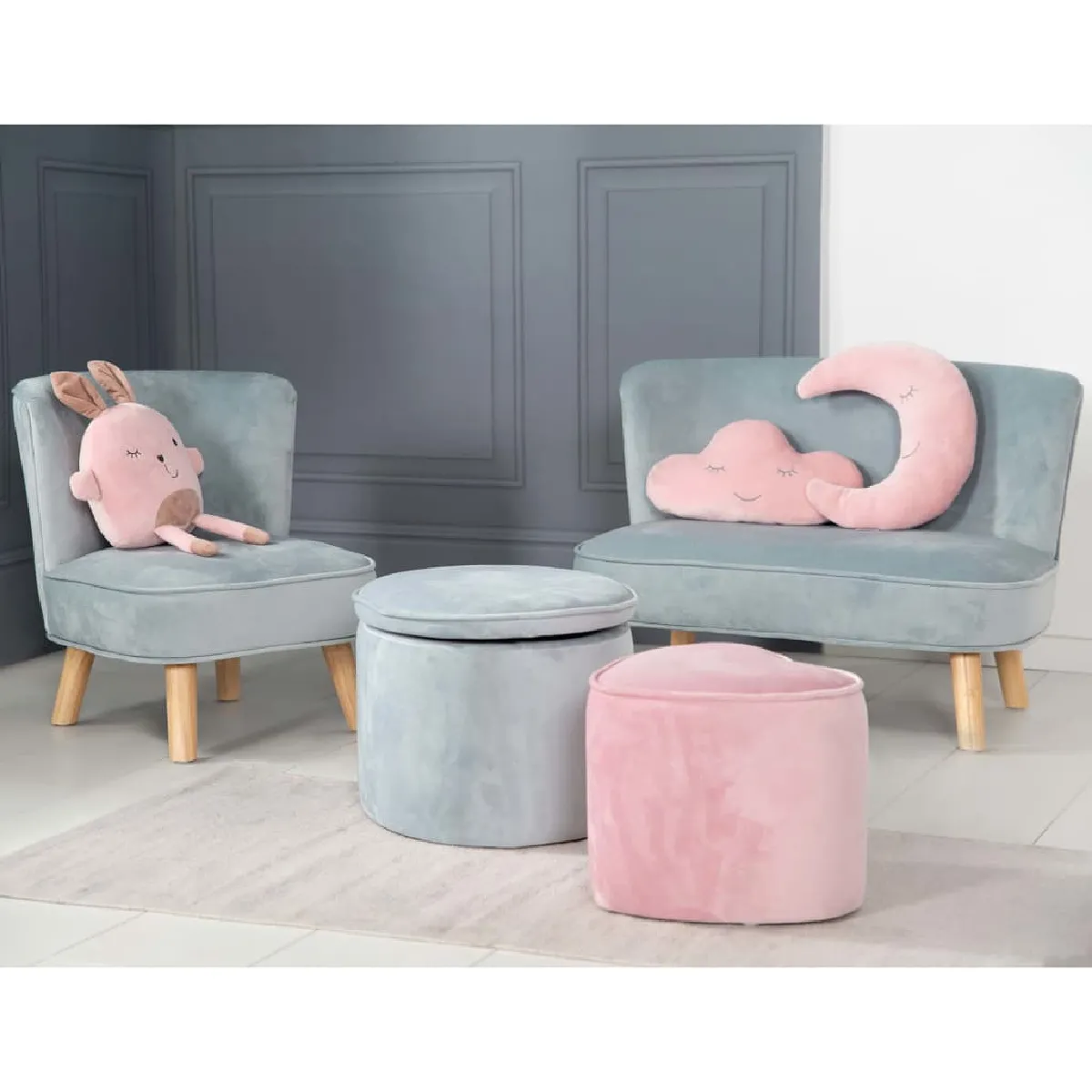 ROBA Canapé enfants bleu clair velours