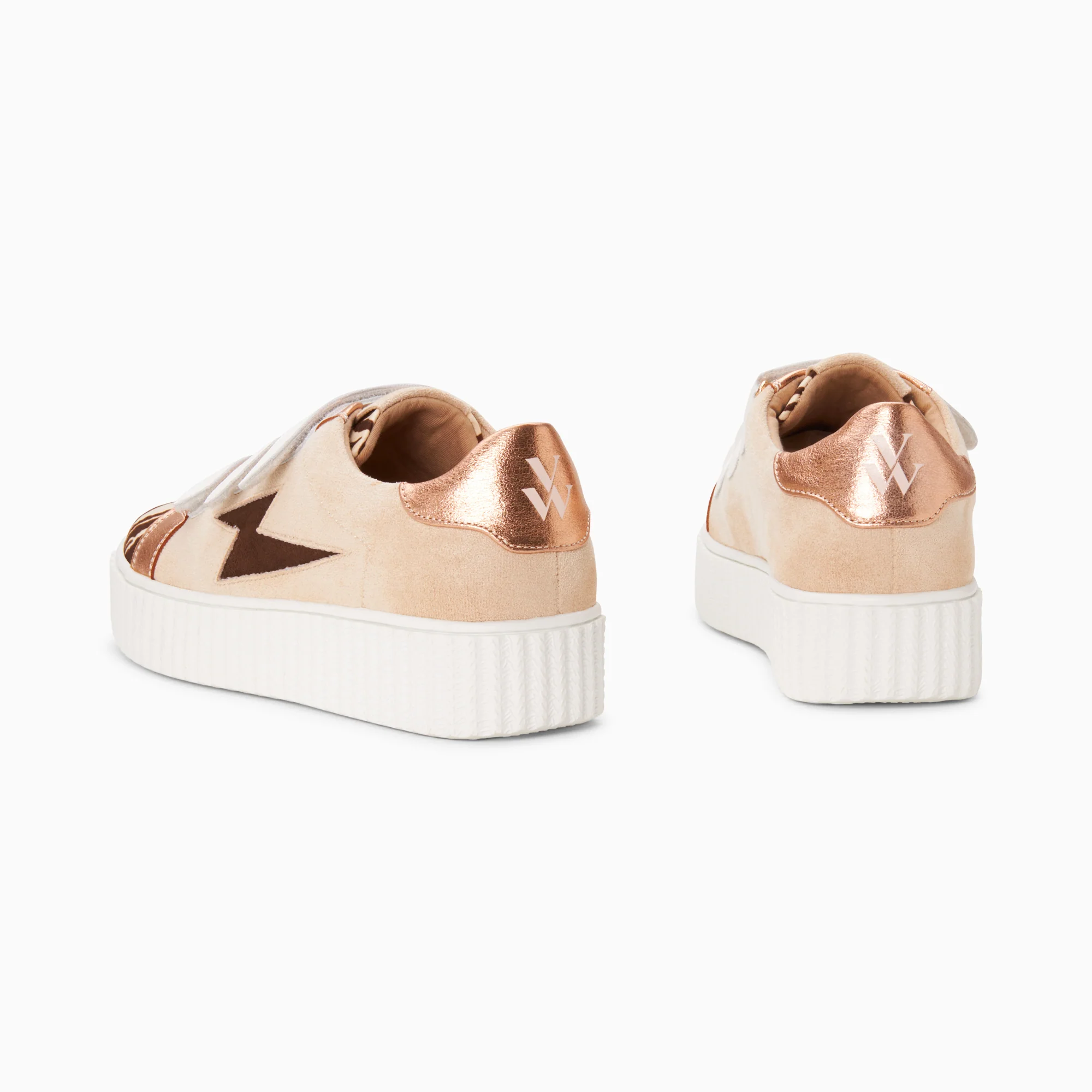 Sneakers-Baskets éclair Ingrid beige et zèbre chocolat à scratchs