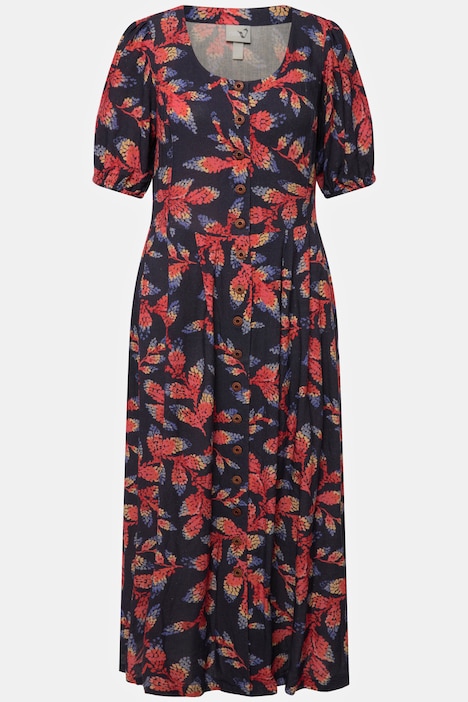 Trachtenkleid, Leinenmix, Knopfleiste, Rundhals, Halbarm