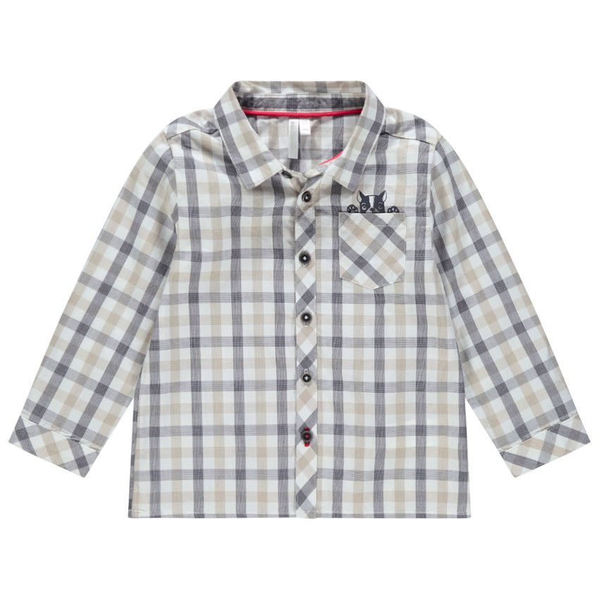 Chemise manches longues à carreeaux à poche print bouledogue - Blanc