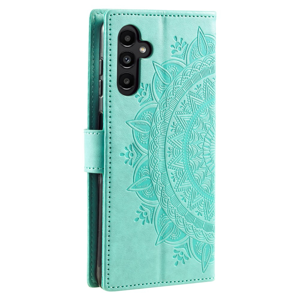 Samsung Galaxy S24  Plus Leder Tasche Wallet - Mandala Flowers Imprint - Türkis