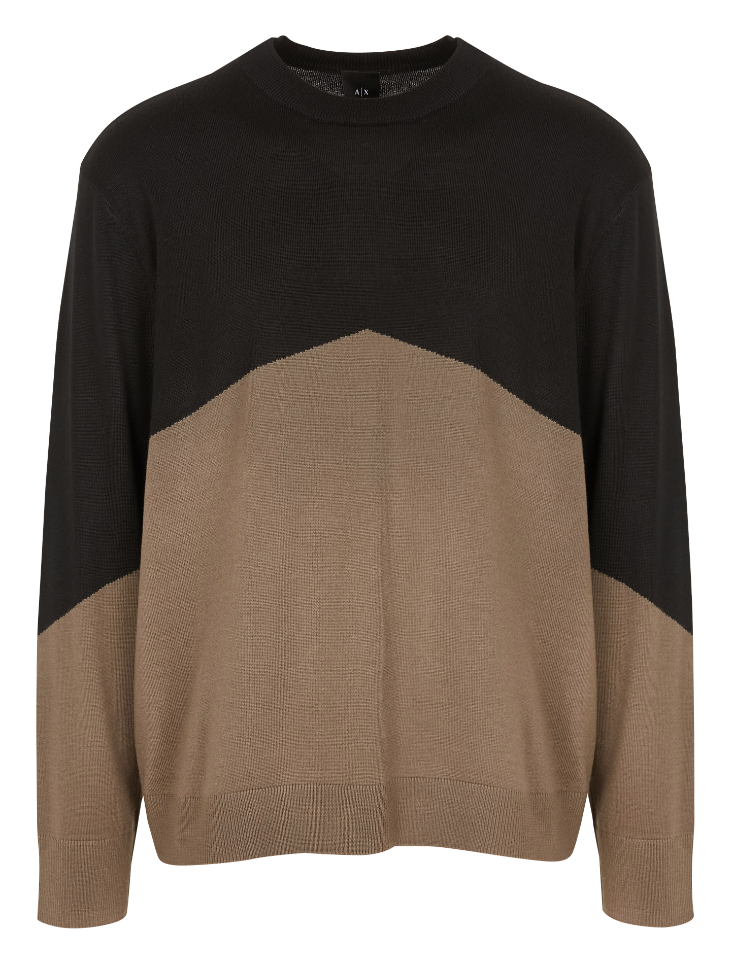 Pull col rond graphique en laine mélangé| Noir