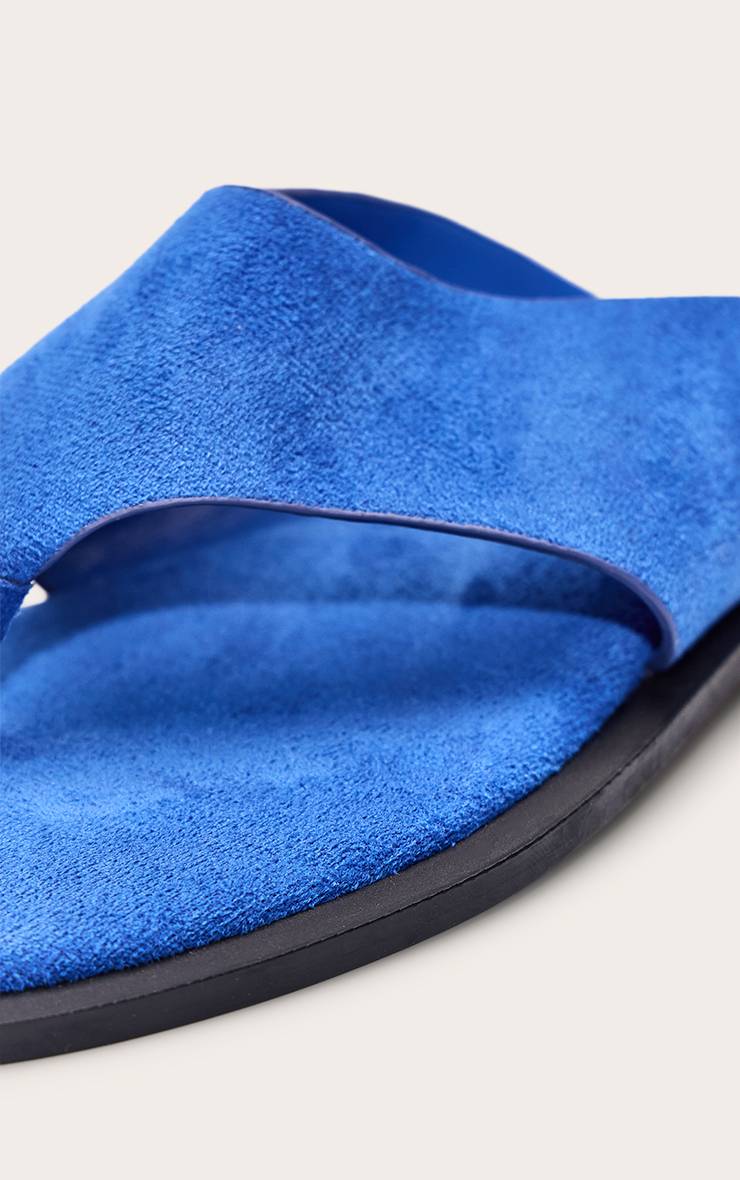 Bleu Cobalt Sandale Plate Tong À Bride Haute En Synthétique