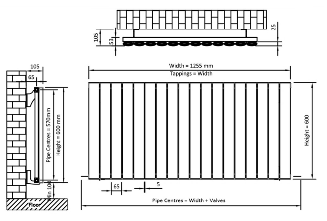 Eastbrook Sandhurst radiator 125x60cm aluminium 1351W antraciet