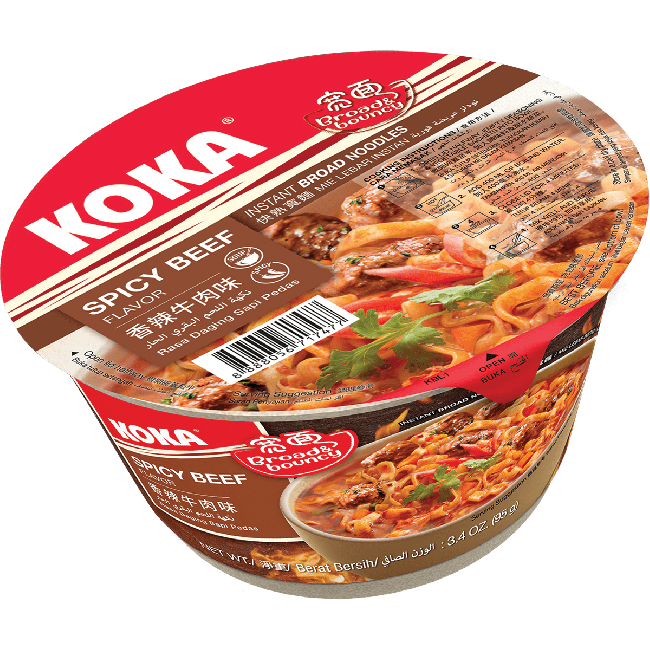 Koka Instant Bowl Brede Noedels Pittige Rundvlees Smaak 95g