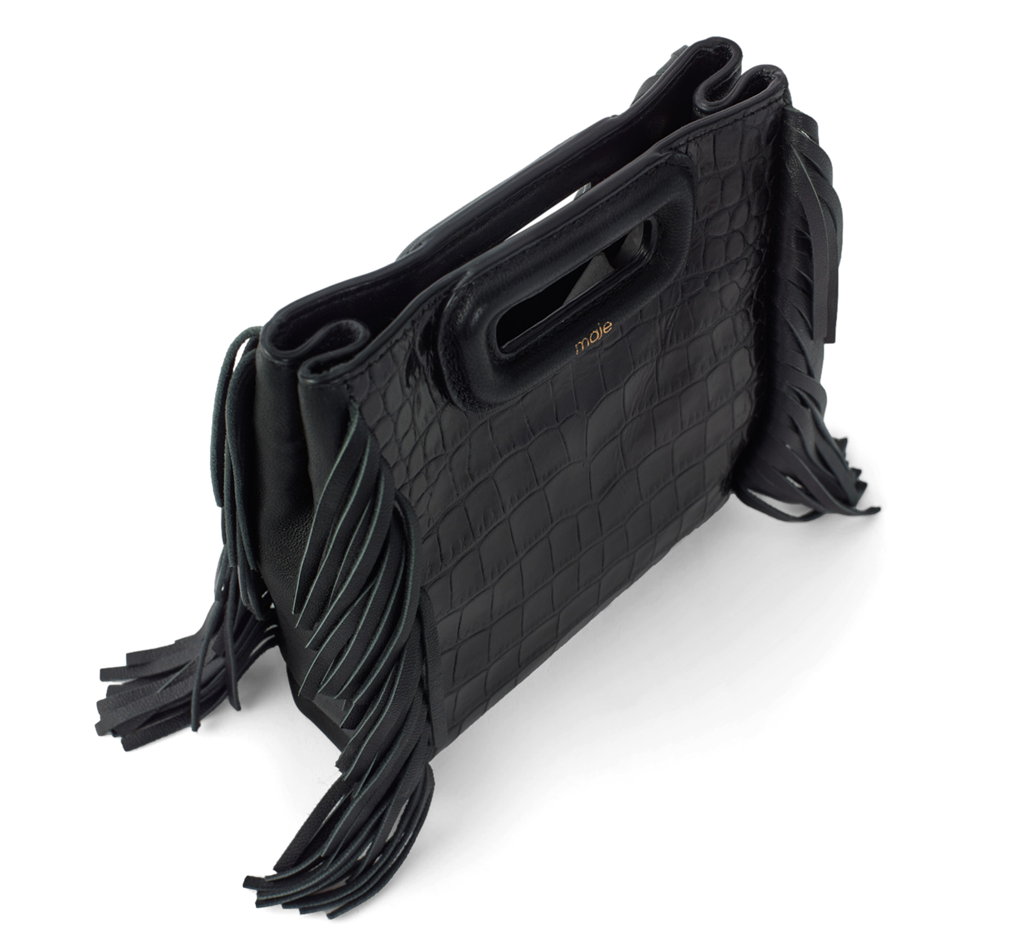 M MINI - Sac bandoulière en cuir embossé croco | Noir