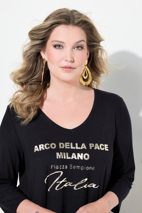 T-Shirt, Metallic-Statement, 3/4-Ärmel