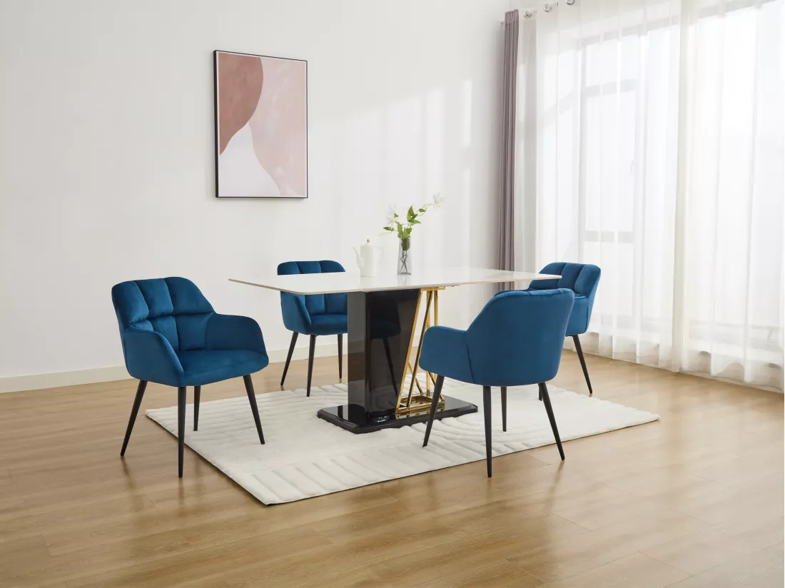 Lot de 2 chaises avec accoudoirs - Velours et métal - Bleu - PEGA de Pascal MORABITO