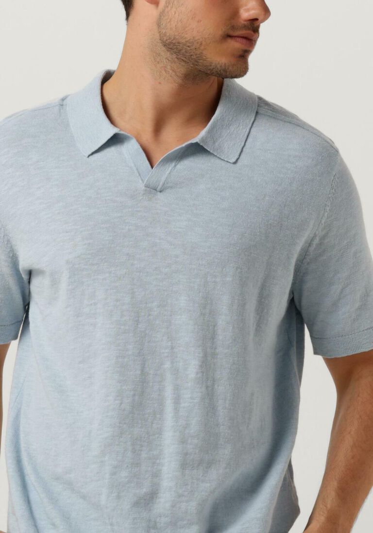 SELECTED HOMME lichtblauwe selected homme polo slhberg linen ss knit open polo