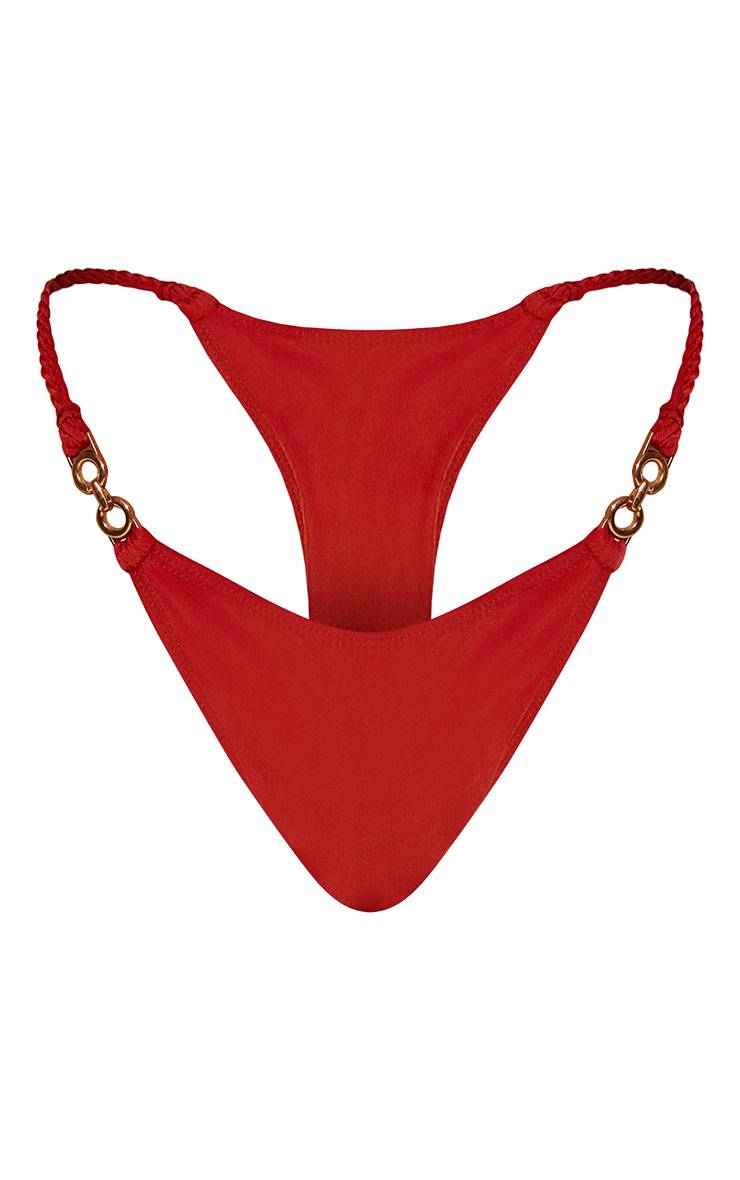 Rouille Bas De Bikini Tanga À Bords Volantés Et Liens Tressés