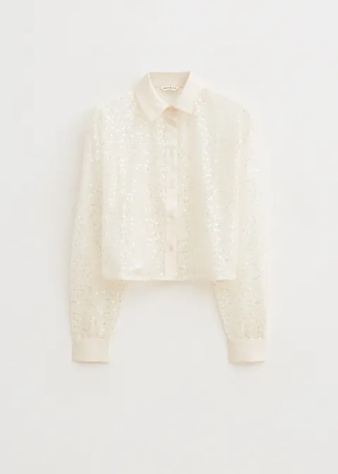 Kanten blouse met pailletten off-white (ECRU)