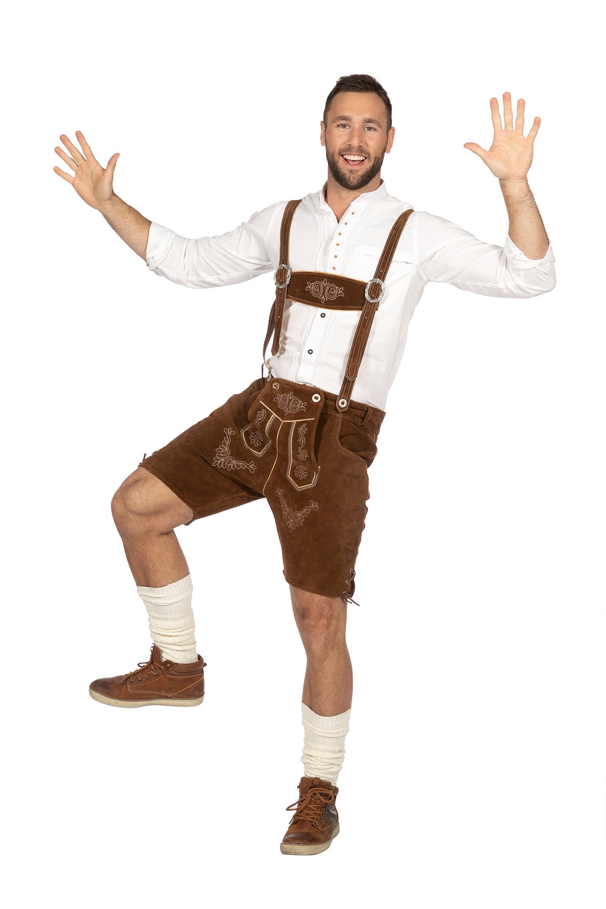 Bruine Lederhose Heren Kort