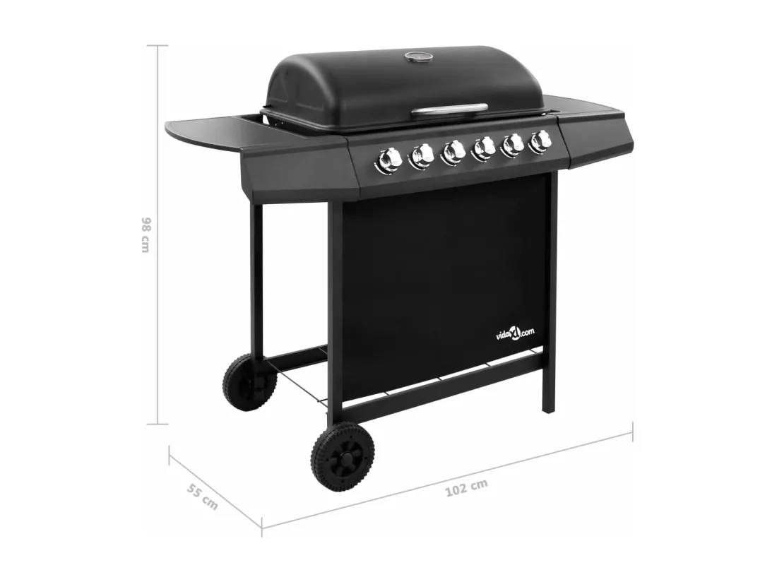 Barbecue gril à gaz avec 6 brûleurs Noir