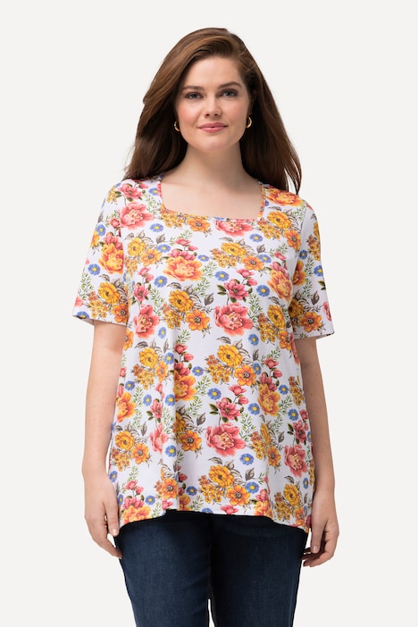 T-Shirt, Blüten, Carree-Ausschnitt, Halbarm