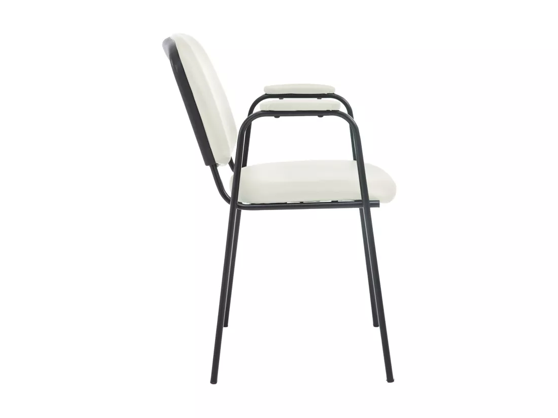 Chaise de conférence - Similicuir & Métal noir mat - Crème - Ken Pro