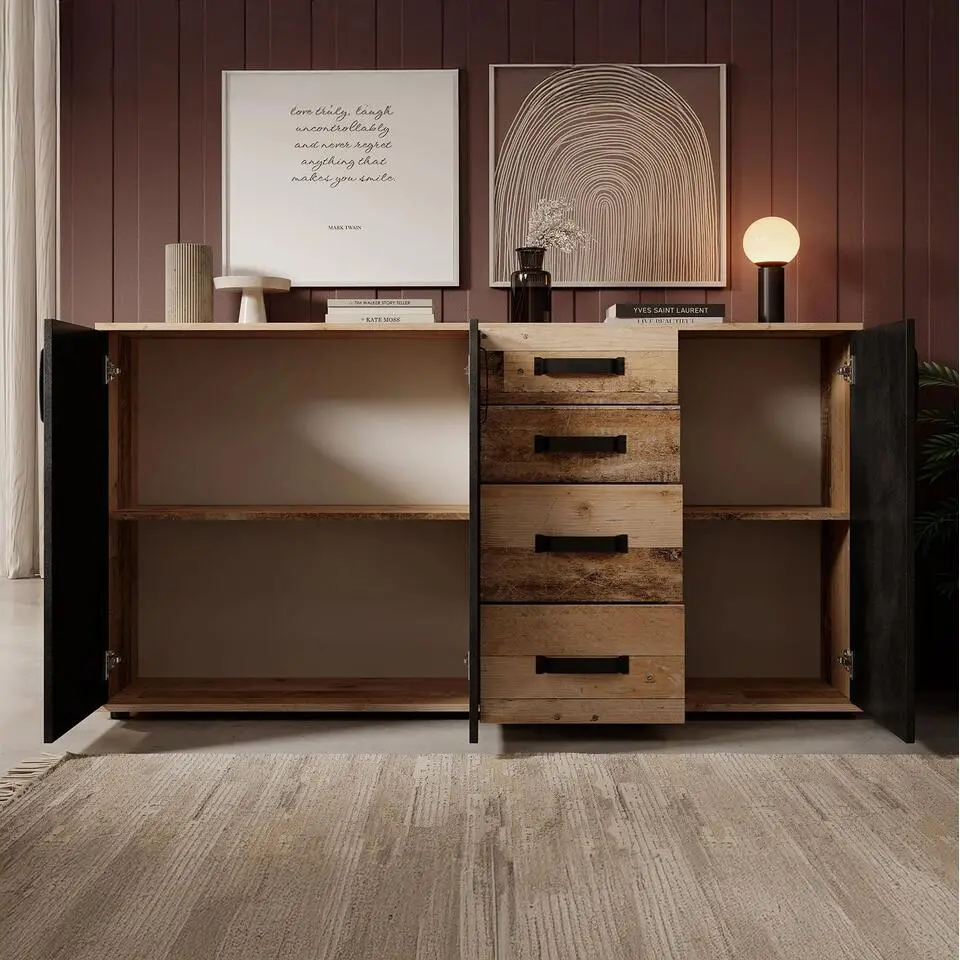 Meubella - Dressoir Montreal - Grijs - Old wood - 160 cm