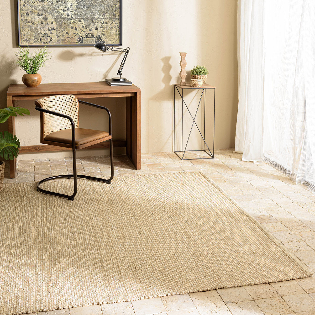 Macabane Tapis en Jute & Coton Quentin beige - 290x200 cm