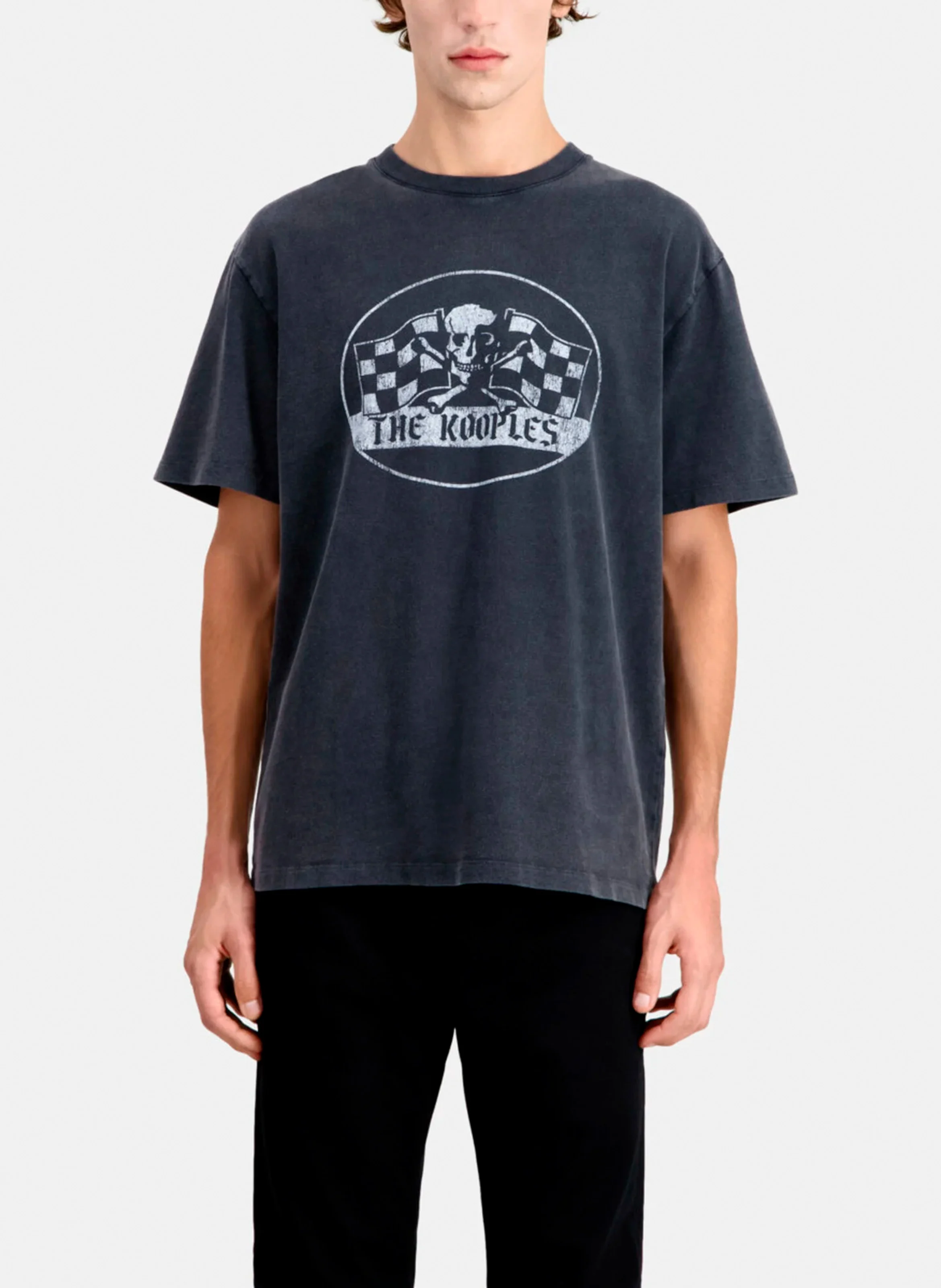 Tee-shirt droit col rond en coton sérigraphié | Bleu